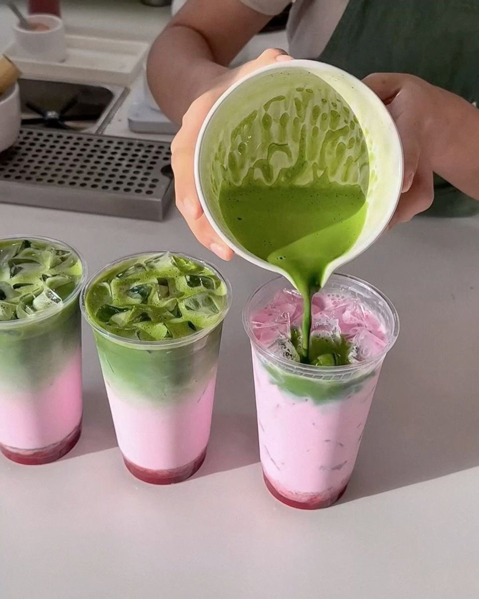 ⠀ 
She was a pro at making drinks, Mayumi didn’t have to wait for too long. She came back with three cups filled with strawberry matcha.

⠀⠀  ❝ This is what it looks like. Sometimes, people will ask for more matcha or more strawberries. It all depends on the person. ❞
⠀