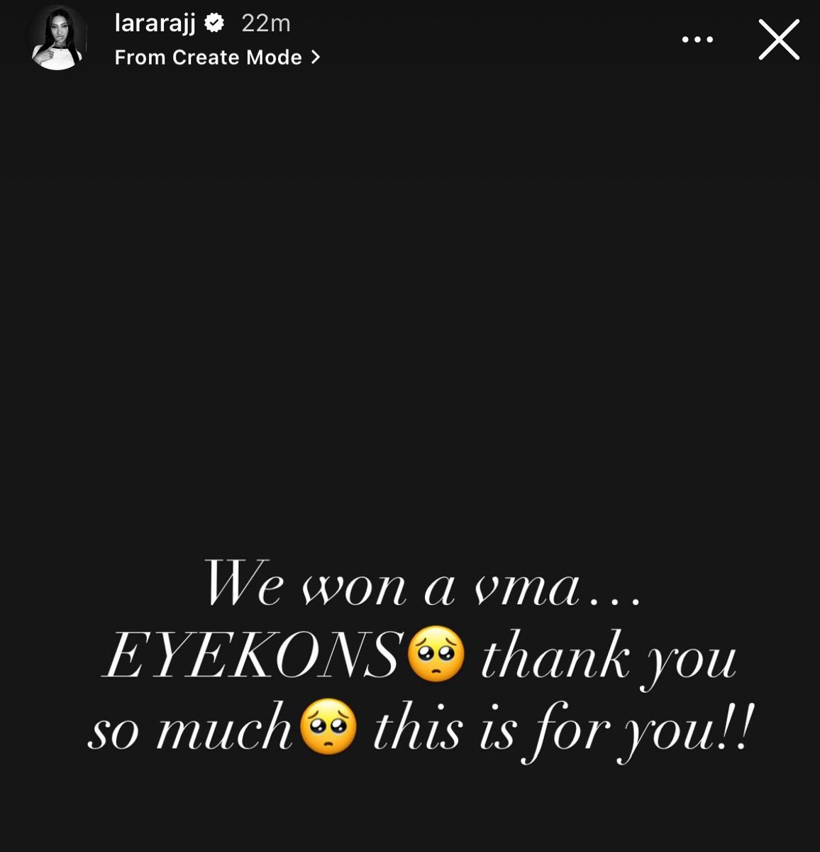 Lara via IG:

“We won a vma… EYEKONS 🥺 thank you so much 🥺 this is for you!!”

#KATSEYE <a href="/katseyeworld/">KATSEYE</a>