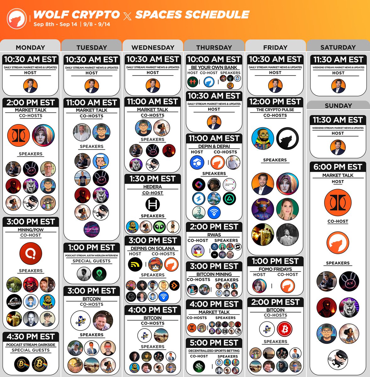WOLF Crypto (@wolf_crypto_x) on Twitter photo WE HAVE A HUGE WEEK OF SPACES AND STREAMS!!
Podcast with <a href="/JustinWerlein/">Justin Werlein</a> & <a href="/TradePathai_/">TradePath</a>
Market Talk Ft. <a href="/Natnatx007/">NatNat</a> <a href="/OstiumLabs/">Ostium</a> <a href="/bitsofwealth/">b̾i̾t̾s̾o̾f̾w̾e̾a̾l̾t̾h̾</a>
Market News STREAMS hosted by yours truly
Bitcoin Ft. <a href="/BitcoinNewsCom/">Bitcoin News</a> <a href="/BJJames23/">₿radley James</a> <a href="/EA_Rice/">Eric Rice</a>
Which are you looking forward to?👇 WE HAVE A HUGE WEEK OF SPACES AND STREAMS!!
Podcast with <a href="/JustinWerlein/">Justin Werlein</a> & <a href="/TradePathai_/">TradePath</a>
Market Talk Ft. <a href="/Natnatx007/">NatNat</a> <a href="/OstiumLabs/">Ostium</a> <a href="/bitsofwealth/">b̾i̾t̾s̾o̾f̾w̾e̾a̾l̾t̾h̾</a>
Market News STREAMS hosted by yours truly
Bitcoin Ft. <a href="/BitcoinNewsCom/">Bitcoin News</a> <a href="/BJJames23/">₿radley James</a> <a href="/EA_Rice/">Eric Rice</a>
Which are you looking forward to?👇
