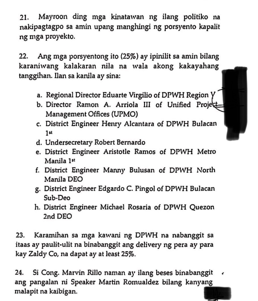 Basahin: Ilan umano sa mga kumukuha ng kickback sa mga Discaya tueing magkakaroon sila ng proyekto sa pamahalaan. (Courtesy: Senate Blue Ribbon Committee)