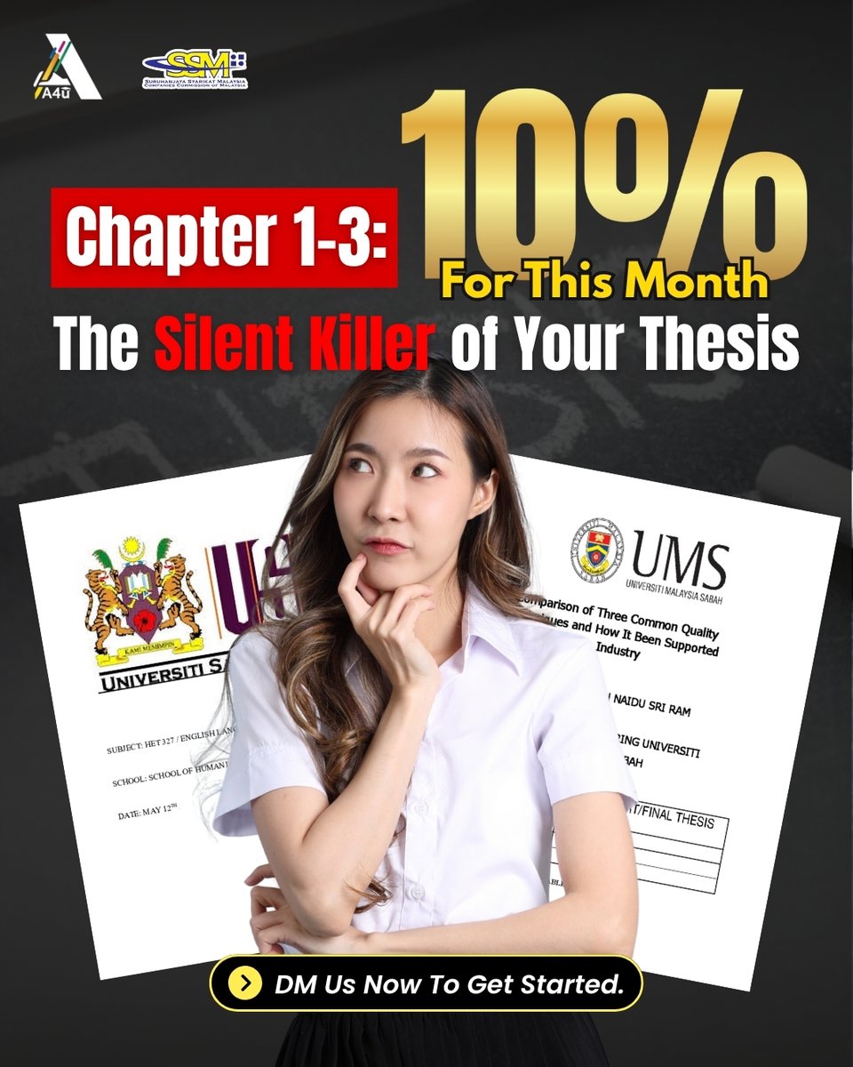 assignment4u_'s tweet image. 📚 Chapter 1–3: The Silent Killer of Thesis Writing

Nobody really says it out loud, but inside your head it’s always:
“Are my objectives even clear?”

That’s exactly why most students come to A4U at this point.
Here’s how we help:
✅ Refine problem statement, objectives &amp;amp; RQs
✅…