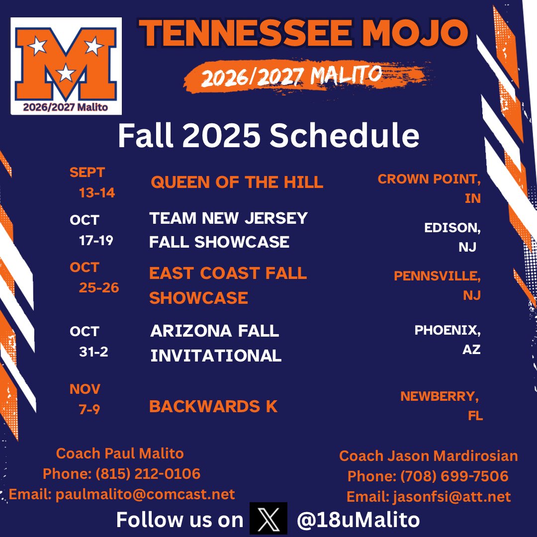 makayla hammer (@makaylahammer12) on Twitter photo New schedule!! So excited to start the fall season this upcoming weekend! <a href="/18uMalito/">Mojo 18U Malito</a> <a href="/MojoJason1/">Jason Mardirosian</a>  <a href="/CoachSorden/">Ben Sorden</a> <a href="/Darnellwestbro1/">Darnell Westbrook MBA</a> <a href="/CoachJordanSB/">Jordan Clark</a> <a href="/Coach_McCool/">Gina McCool</a> <a href="/CoachAlyHab/">Alyson Habetz</a> <a href="/NataliePooleUSM/">Natalie Poole</a> <a href="/Matt_Klampert/">Matt Klampert</a> <a href="/JeffConrad10/">Jeff Conrad</a> New schedule!! So excited to start the fall season this upcoming weekend! <a href="/18uMalito/">Mojo 18U Malito</a> <a href="/MojoJason1/">Jason Mardirosian</a>  <a href="/CoachSorden/">Ben Sorden</a> <a href="/Darnellwestbro1/">Darnell Westbrook MBA</a> <a href="/CoachJordanSB/">Jordan Clark</a> <a href="/Coach_McCool/">Gina McCool</a> <a href="/CoachAlyHab/">Alyson Habetz</a> <a href="/NataliePooleUSM/">Natalie Poole</a> <a href="/Matt_Klampert/">Matt Klampert</a> <a href="/JeffConrad10/">Jeff Conrad</a>