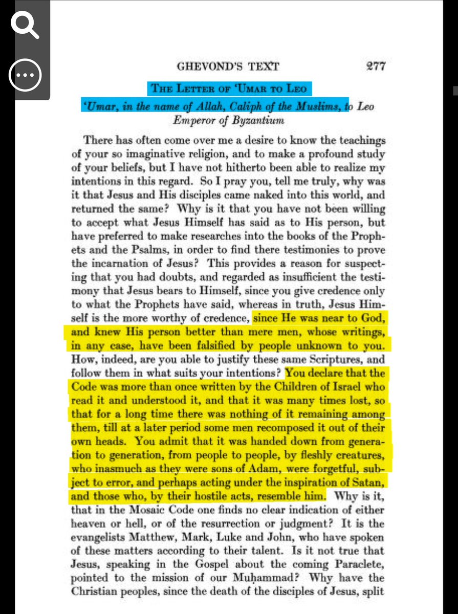IjazTheTrini's tweet image. This letter from ʿUmar ibn ʿAbd al ʿAzīz (680-720 ce), the leader of the then Muslim world&apos;s early view on the Bible&apos;s reliability &amp;amp; credibility is quite damning.