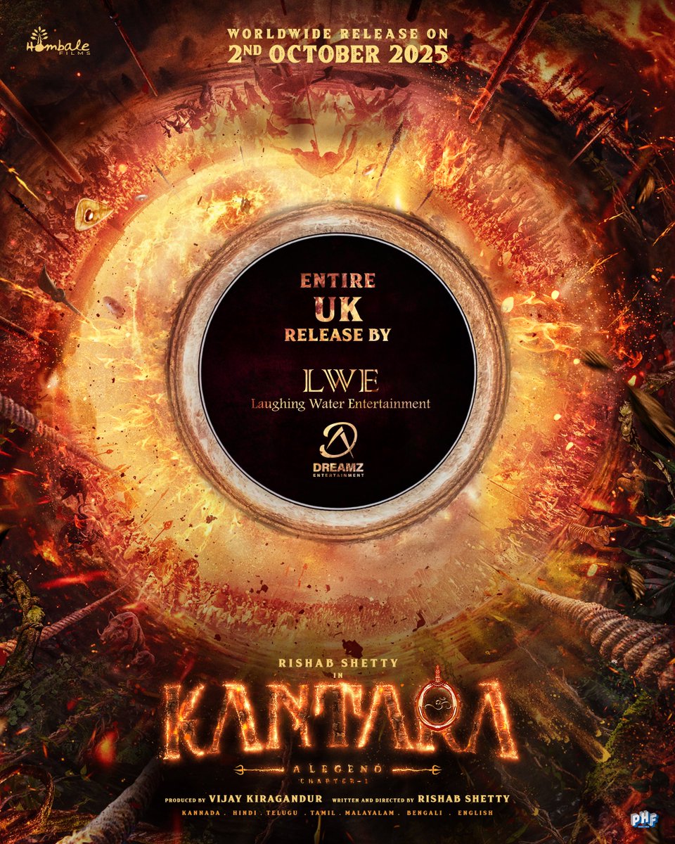 The untold saga of #Kantara is coming your way 🔥🇬🇧

Experience #KantaraChapter1 in cinemas across 𝐔𝐊 on 𝐎𝐂𝐓𝐎𝐁𝐄𝐑 𝟐𝐧𝐝, 𝟐𝟎𝟐𝟓.
Releasing by <a href="/PharsFilm/">Phars Film Co LLC</a> through #LaughingWaterEntertainment &amp; <a href="/TeamDreamZE/">DreamZ Entertainment UK</a>.

<a href="/hombalefilms/">Hombale Films</a> <a href="/KantaraFilm/">Kantara - A Legend</a> <a href="/shetty_rishab/">Rishab Shetty</a> <a href="/VKiragandur/">Vijay Kiragandur</a>