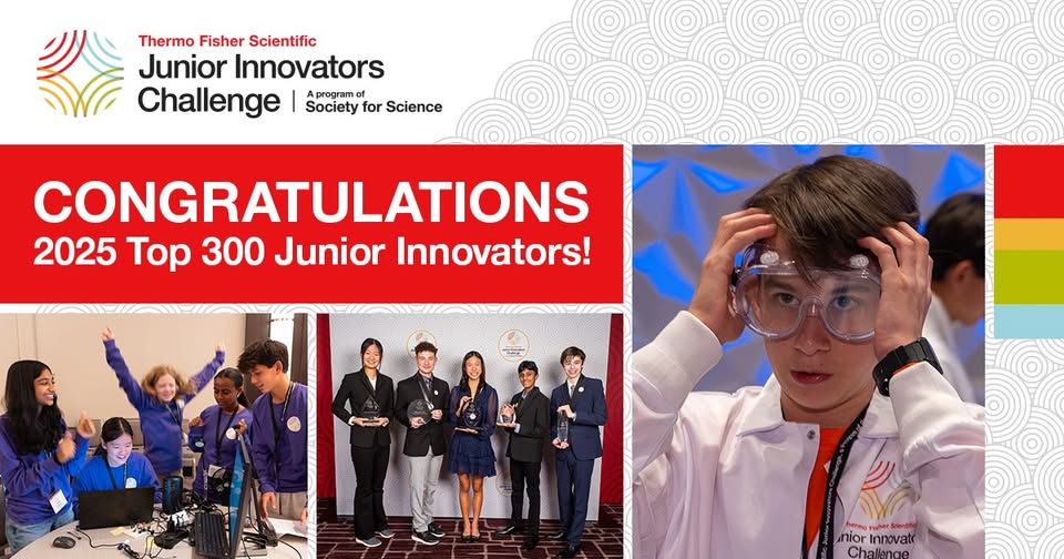 We're proud to announce that 5 Illinois students have been named in the Top 300 Junior Innovators in the 2025 Thermo Fisher Scientific #JuniorInnovators Challenge, the nation’s STEM competition for middle school students! 
See the full list: bit.ly/46r47N1