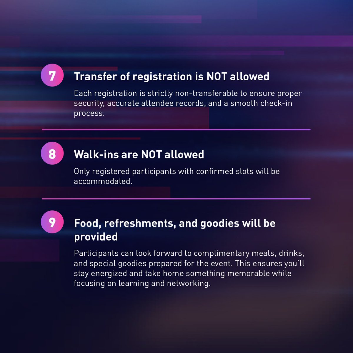DecodePH's tweet photo. KNOW BEFORE YOU GO!

Can’t make it to the event? Unfortunately, registrations are non-transferable. https://t.co/zTesf2UevF