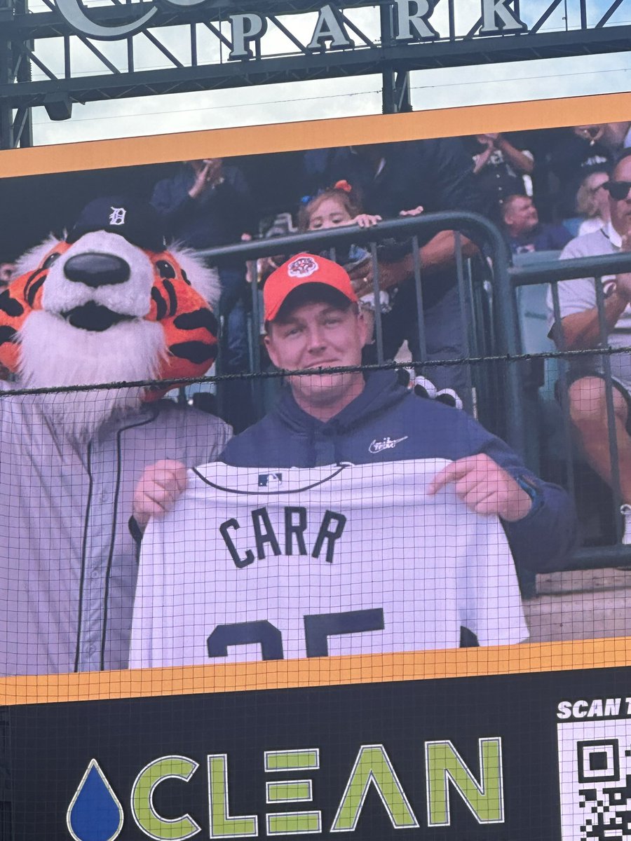 What a cool day today having our JV coach, Austin Carr, being recognized at the Tigers game for his service to our country. #ThankYou