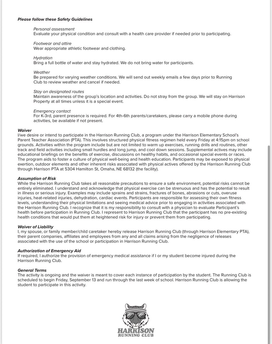 🏃🏽‍♀️🏃🏻Harrison PTA Running Club will be starting up again at the end of this week!
Flyers went home last week. Please be sure to read through it all to know times, parent requirements, location, and more! If you have any questions, please contact the volunteers on the form! 👟