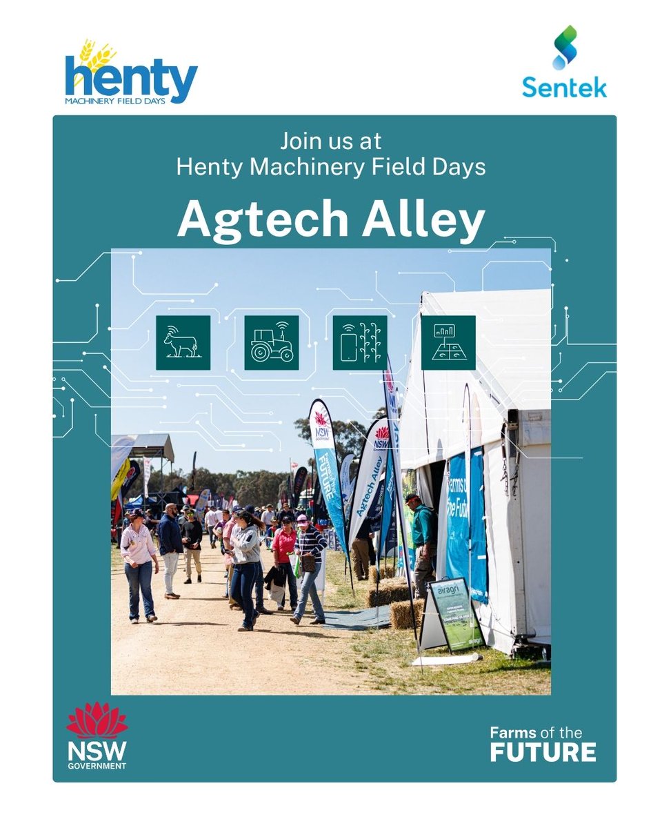 SentekTech's tweet image. 🌾Henty Machinery Field Days, one of Australia’s premier agricultural events, is just around the corner.

📍 Location: Henty Machinery Field Days Site 
📅 Date: 23rd to 25th September 2025 
⏰ Time: 8:00 AM – 5:00 PM AEST 
#️⃣ Site No: 893
🔗hmfd.com.au