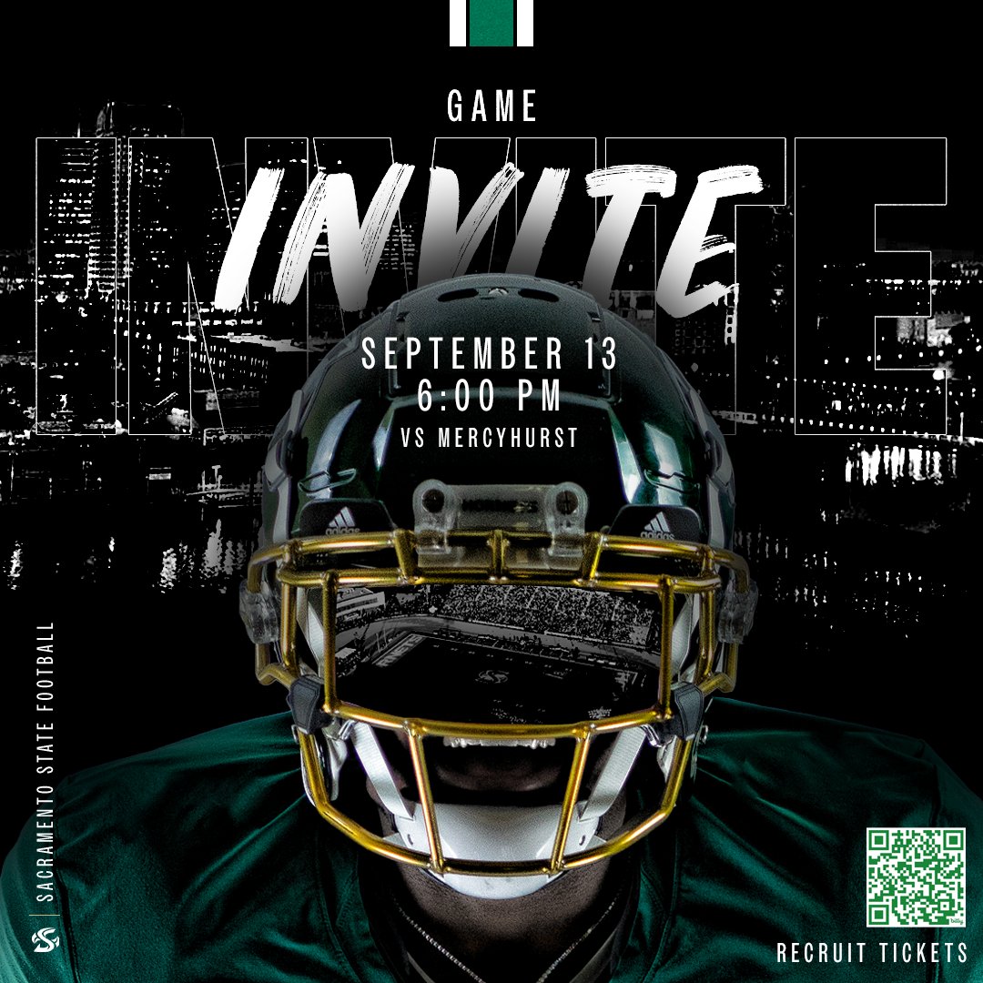 📢 HS and JC RECRUITS!!  See the Hornets home opener this weekend! The Hornets return home to showcase #GoGoSacramento Football.  Please join us (free ticket for you + 2 guests).
🏈: vs. Mercyhurst
📅: Sept 13, 2025
⏰: 6:00PM
🎟️: bit.ly/4oLlY9z
📍: Hornet Stadium