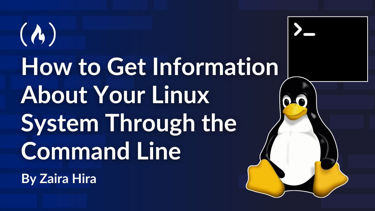 freeCodeCamp's tweet image. Sometimes you'll need to get more detailed info about your Linux system.
Maybe you've just gotten a new system, you're doing a security test, or you just want to know more about your machine.
In this in-depth guide, @hira_zaira teaches you how to get info about your OS, kernel,…