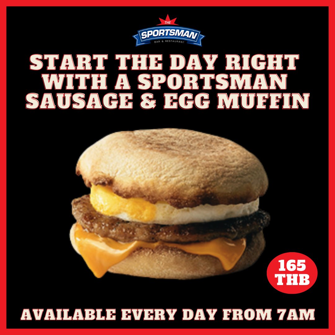 thesportsmanbkk's tweet image. Sportsman's sausage and egg muffin is the perfect quick breakfast if youre in a rush. It pairs wonderfully with hash browns. ;)

#foodbangkok #bangkok #bkkmenu #bkkfoodguide #foodbkk #bangkokfood #bkkfood #aroibkk #food #eatbkk #bangkokeats #bangkokrestaurant #bkkfoodie