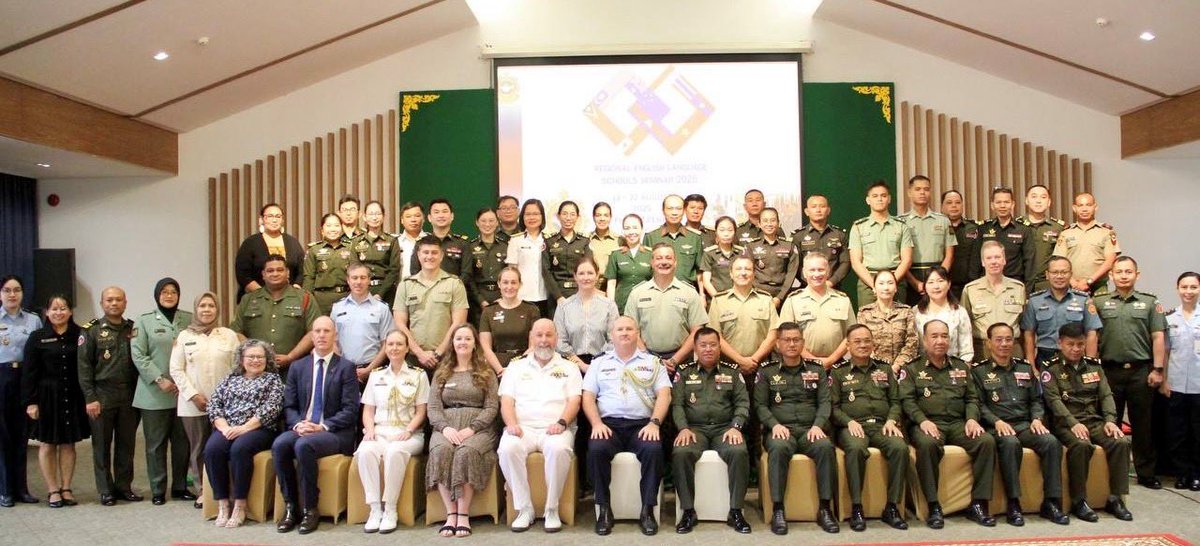 ADFTrngC's tweet photo. Delighted to cohost the 2025 Regional English Language Schools Seminar with Cambodia. Participants from 🇦🇺 🇰🇭 🇮🇩 🇻🇳 🇲🇾 🇲🇳 🇹🇱 🇱🇦 🇹🇴 &amp; 🇳🇿 shared knowledge on teaching English &amp; built enduring bonds.  Helping #YourADF shape the English classroom of 2030 | #ADFDITC #StrongerTogether https://t.co/e4EVnq2dFU