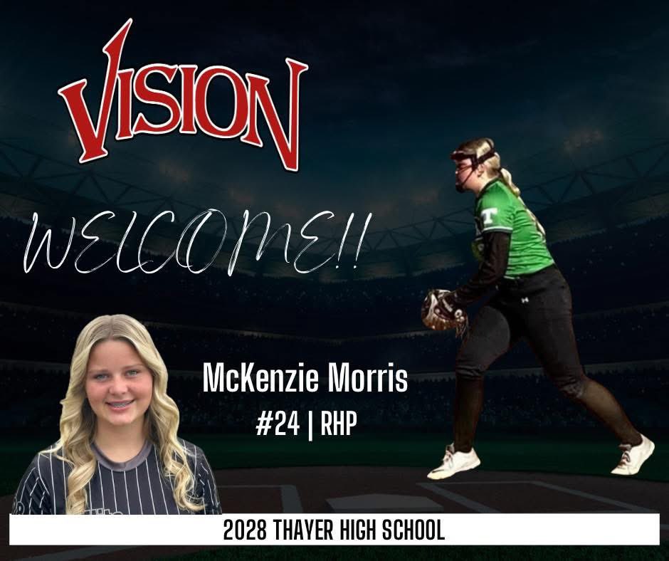 🥎 Welcome #24 McKenzie Morris! We’re excited to see her on the infield and especially in the circle this Fall with Vision!