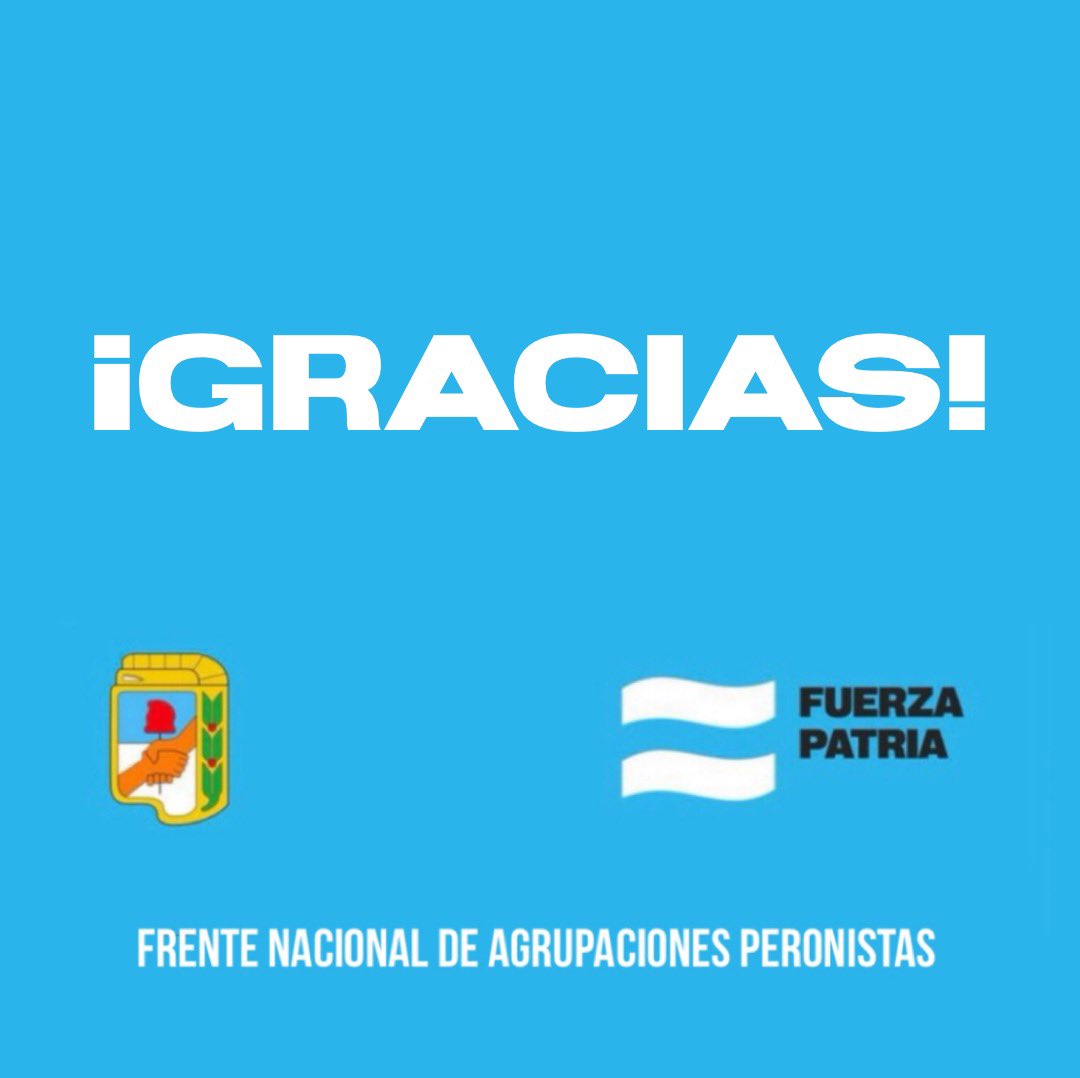 Simplemente GRACIAS.
Ahora nuestro compromiso es seguir trabajando para todos y todas.
Mis felicitaciones a mis compañeros/as por su trabajo y militancia gigantesca.
Un triunfo aplastante de nuestro frente político <a href="/FuerzaPatriaBA/">Fuerza Patria BA</a> .