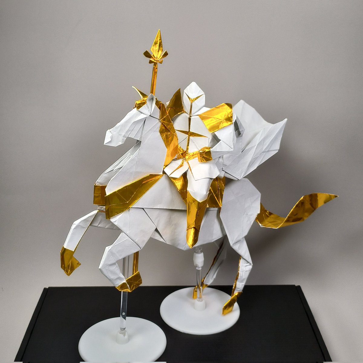 Paladin: 45 x 45
Horse: 75 x 75
Weapon: 5 x 30

A total of 3 sheets of paper