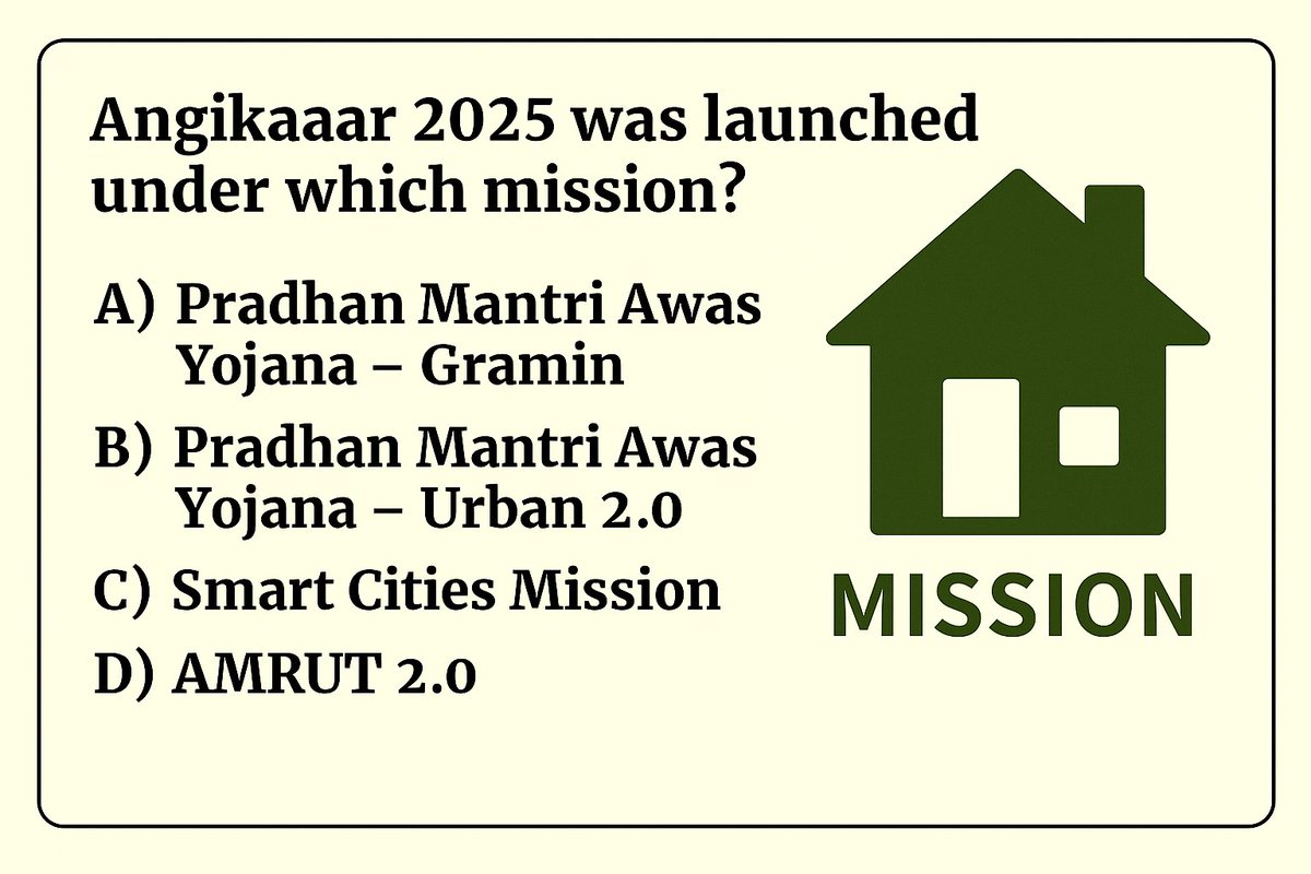 Competitive Exams (@cematerial) on Twitter photo Current affairs Quiz๐๐๐:
Angikaar 2025 was launched under which mission?
#currentaffairsquiz #currentaffairs 
#UPSC  #SSC #RRB Current affairs Quiz๐๐๐:
Angikaar 2025 was launched under which mission?
#currentaffairsquiz #currentaffairs 
#UPSC  #SSC #RRB