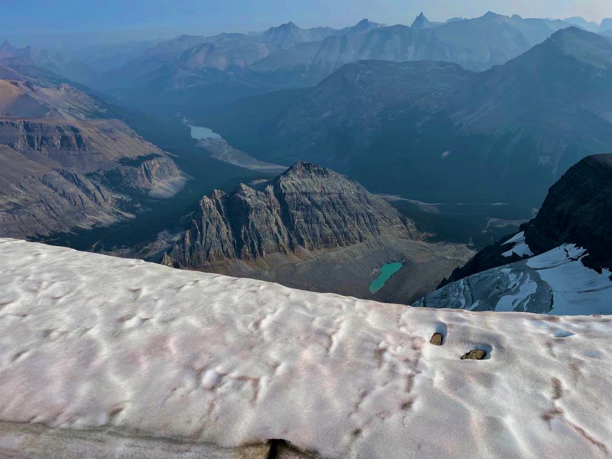 Simon_JonesYYC's tweet photo. 4/Reaching the false summit, great views of Peyto Lake emerge. There remains a 15 min trudge West to the true summit, passing by cornices, glaciers and uniquely coloured purplish scree. 1100m elevation and 6.5km in, the true summit gives expansive views. @CTVdavidspence https://t.co/ceYdXfitEe