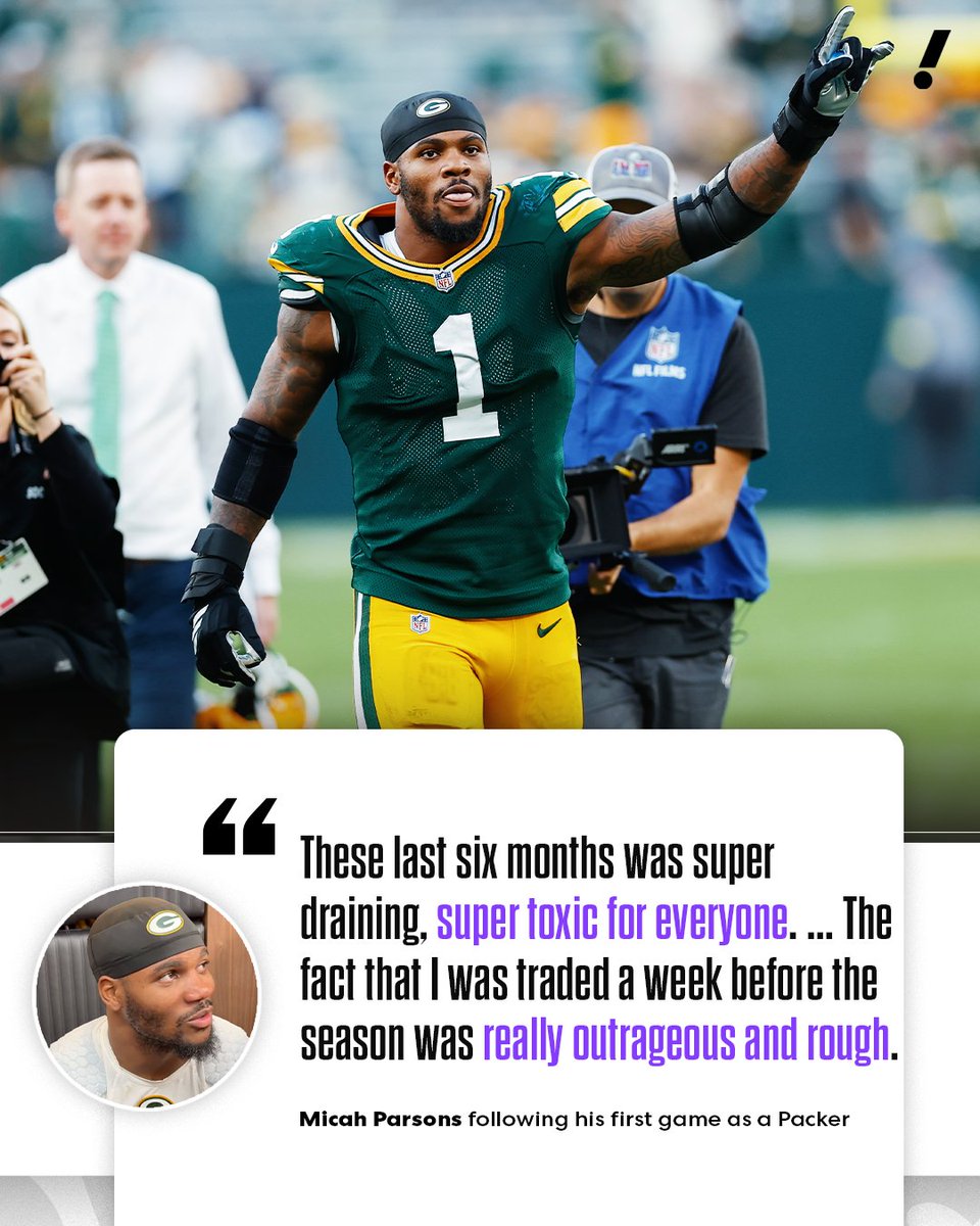 Yahoo Sports (@yahoosports) on Twitter photo Micah Parsons was candid after debuting with the Packers on Sunday.
(via <a href="/mattschneidman/">Matt Schneidman</a>) Micah Parsons was candid after debuting with the Packers on Sunday.
(via <a href="/mattschneidman/">Matt Schneidman</a>)