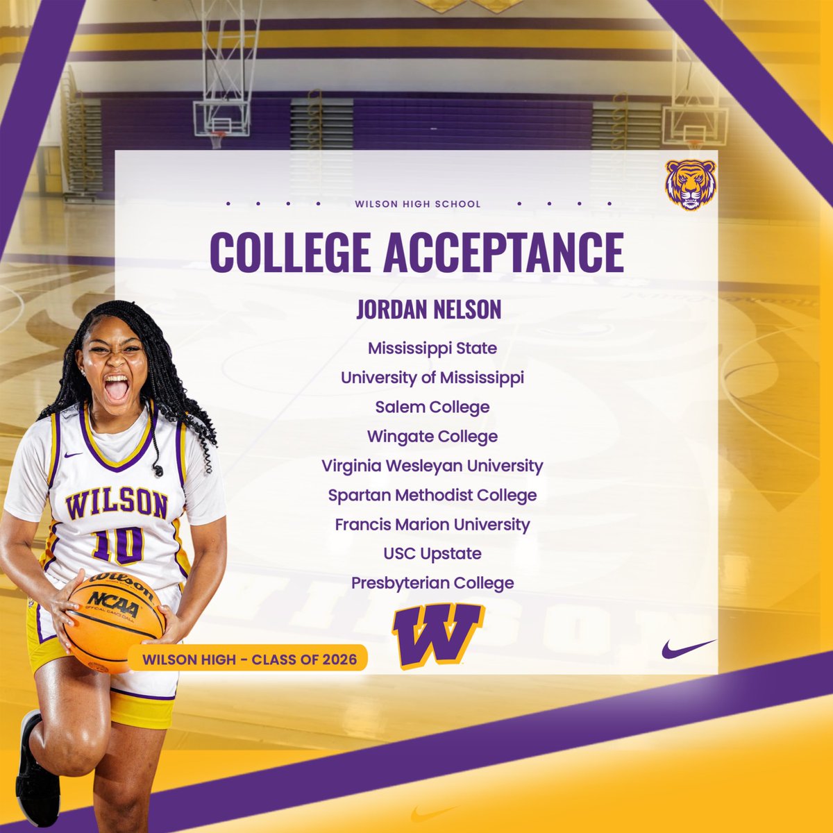 Sunday Shoutout goes to our 5’9 F Jordan Nelson on being accepted into 9 colleges so far. We are beyond proud of you. 
#WeAreWilson