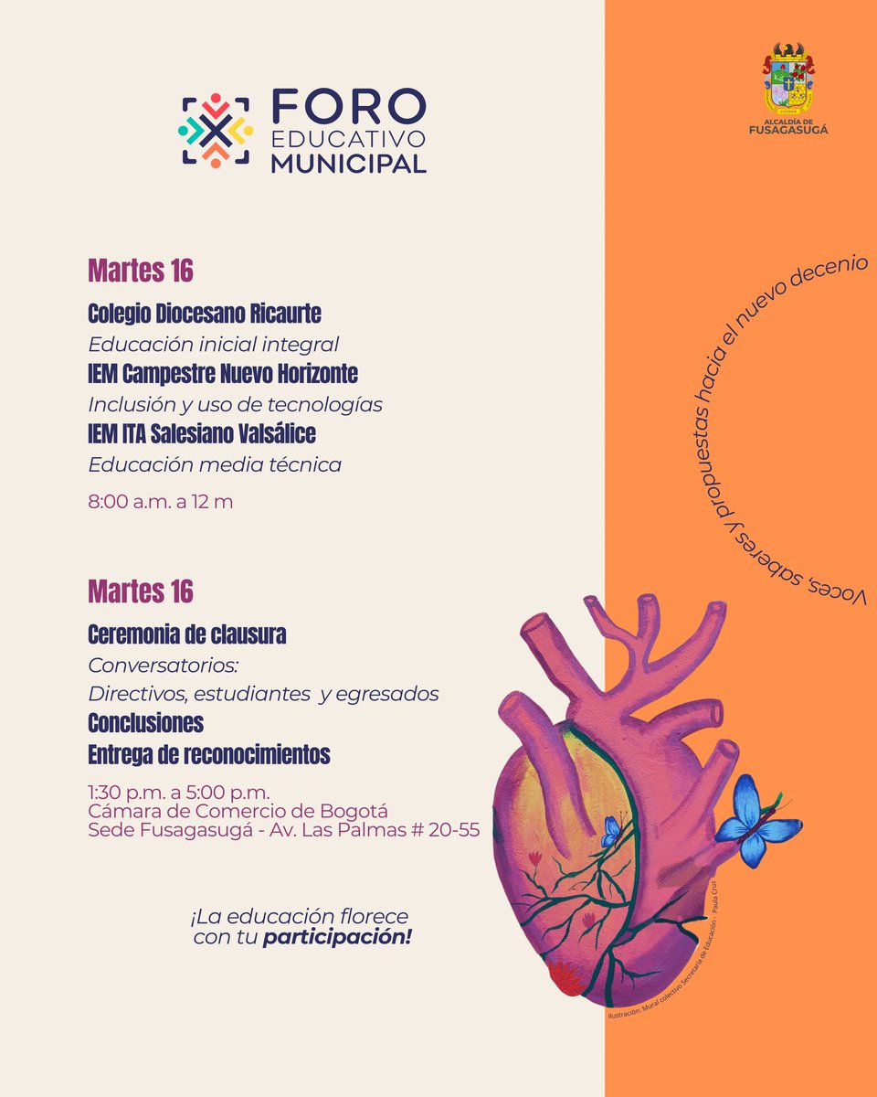 📣 ¡La educación de Fusagasugá y el Sumapaz tiene una cita!

Este 12, 15 y 16 de septiembre llega el Foro Educativo Municipal 2025: “Educación que florece desde el corazón del Sumapaz: voces, saberes y propuestas hacia el nuevo decenio”. 🌱📚

👩🏽‍🏫👨🏻‍🎓 ¡Agéndate y participa!