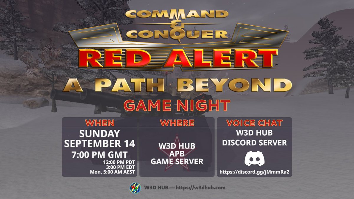 W3DHub's tweet photo. Check out our upcoming Game Nights for the C&amp;C 30th Anniversary event! (1 of 2)

Calendar link: https://t.co/pSze9VUg2f
Discord link: https://t.co/pW6QKNfNQE

#commandandconquer #games #fps #discord https://t.co/NrndKFrQpZ
