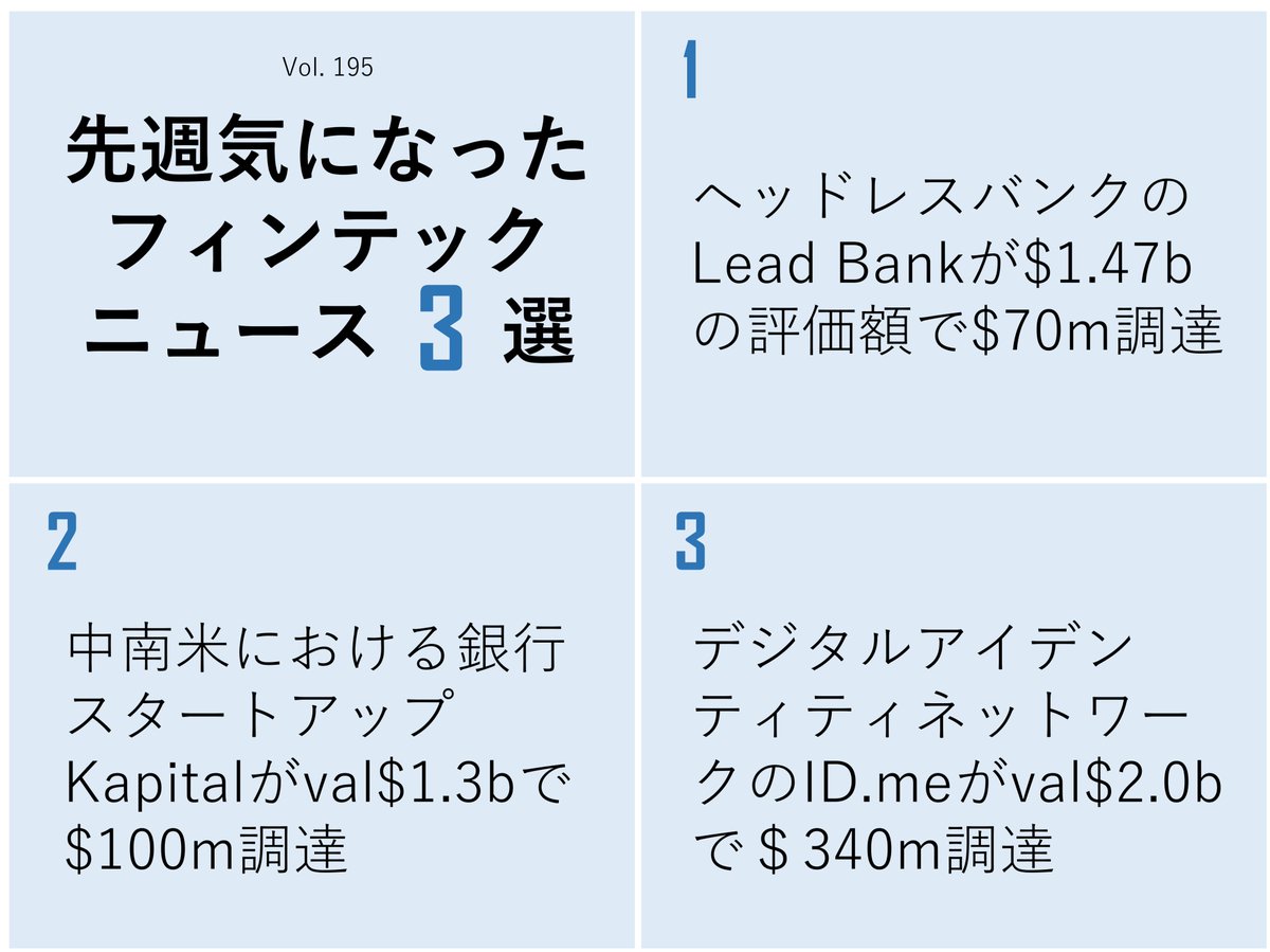 フィンテック】先週気になったニュース3選(vol.195)  再び調達が盛り上がってきています。少し前までは強いスタートアップに資金が集中している印象でしたが、再びユニコーン企業の誕生が増えてます。先週だけで3社以上の フィンテック企業がユニコーンに！