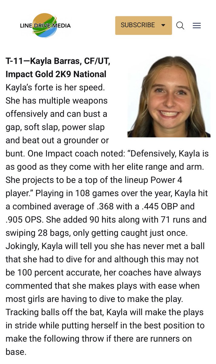 I’m extremely honored for the acknowledgment. Thank you <a href="/LineDsoftball/">Line Drive Media</a>! Congrats to all the athletes that have been ranked, keep grinding! <a href="/jazzvesely/">Jazz Jackson-Vesely</a> <a href="/Jazz16u/">Impact Gold Jazz 16U</a> <a href="/ImpactGoldOrg/">Impact Gold Fastpitch</a> <a href="/KcJackson00/">KC Jackson</a> <a href="/DeerPark_SB/">Deer Park Softball</a>