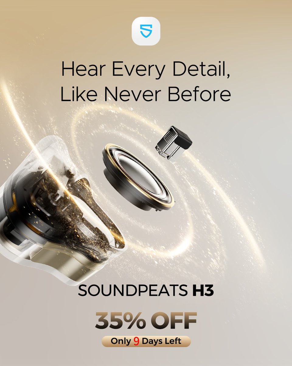 SOUNDPEATS's tweet image. ⏳ 9 days left for 35% OFF! 🎧✨
SOUNDPEATS H3 — Hear every detail, like never before. 🚀
🗓 Sept 4–17 (UTC)
🌍 US | UK | DE | ES | FR | IT | MX | AU | CA | AE | SA | SG
💌 Click the link and drop your email: soundpeats.com/pages/soundpea…

#SOUNDPEATS #H3 #HiResAudio #Earlybirdspecial