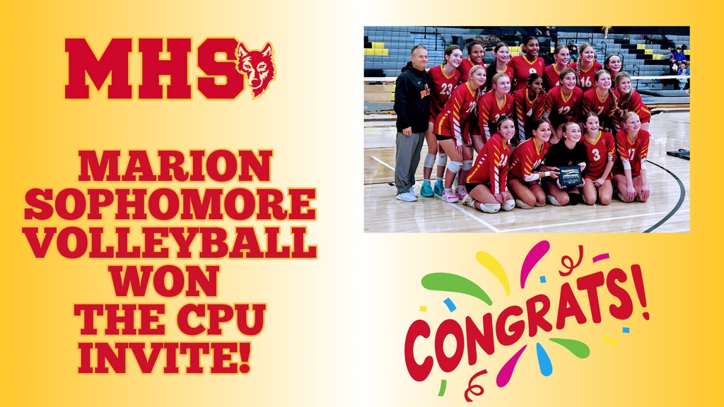 Marion_Wolves's tweet photo. On Saturday, September 6th, the Marion Sophomores Volleyball Team won the CPU invite defeating Linn Mar in the championship 2-0. #MISDOwnYourFuture #GoWolves! https://t.co/MBzoMozJYM