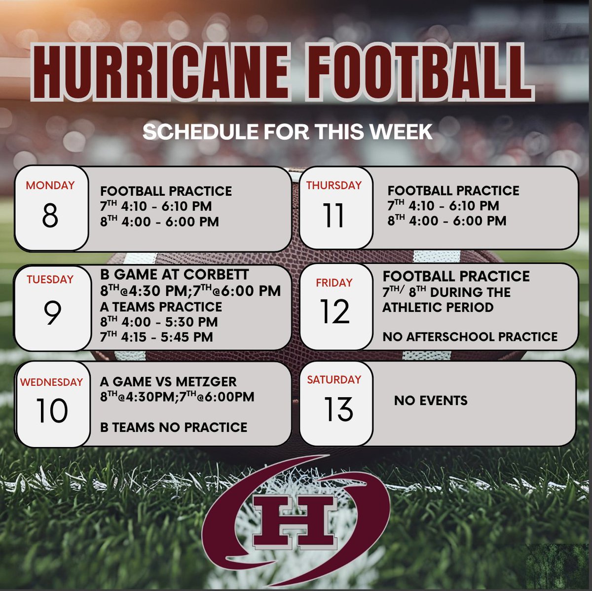 Here is the plan for the week!  GO CANES!!!  #WINTHEDAY #WEWILLWIN <a href="/HMSecisd/">hms ecisd</a> <a href="/HMSecisd/">hms ecisd</a>