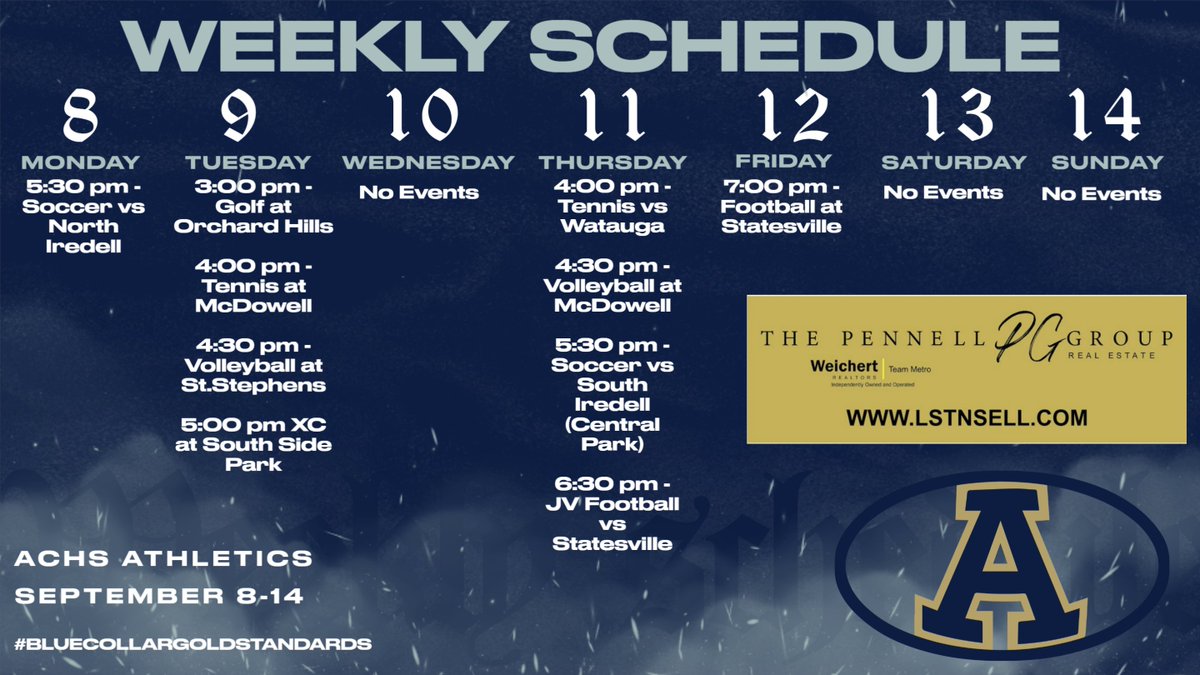 ACcougarsports's tweet image. This week's sports schedule!

#bluecollargoldstandards