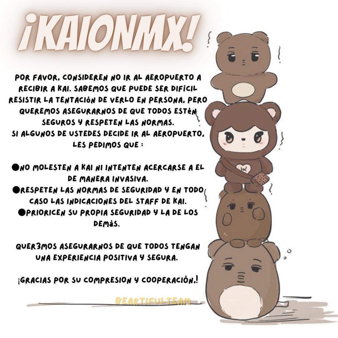 teambeartiful's tweet photo. 📣¡ATENCIÓN!

Queremos compartir un comunicado importante con ustedes sobre la llegada de Kai al aeropuerto. Aunque entendemos la emoción y el entusiasmo de recibirlo, queremos pedirles que consideren la seguridad y el bienestar de todos.

#KAIONMX #LIGHTONMX https://t.co/d3pJvmoo8j