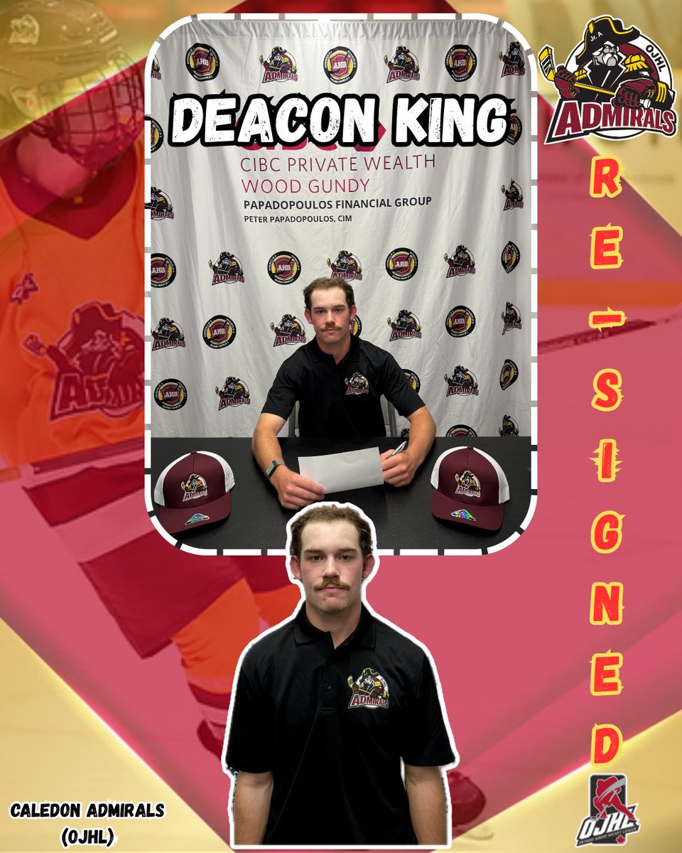 RE-SIGNED &amp; SEALED! ✍🏻🔐 Please Welcome Back, Deacon King, an 05’ graduating forward, to the Caledon Admirals, for the 2025/2026 <a href="/OJHLOfficial/">OJHL</a> season‼️👀 
•
•
#AdmiralsHockey #StandByTheAdmirals #TrustTheProcess #OJHL #JuniorA #Signed #Returning #Forward #Hockey
