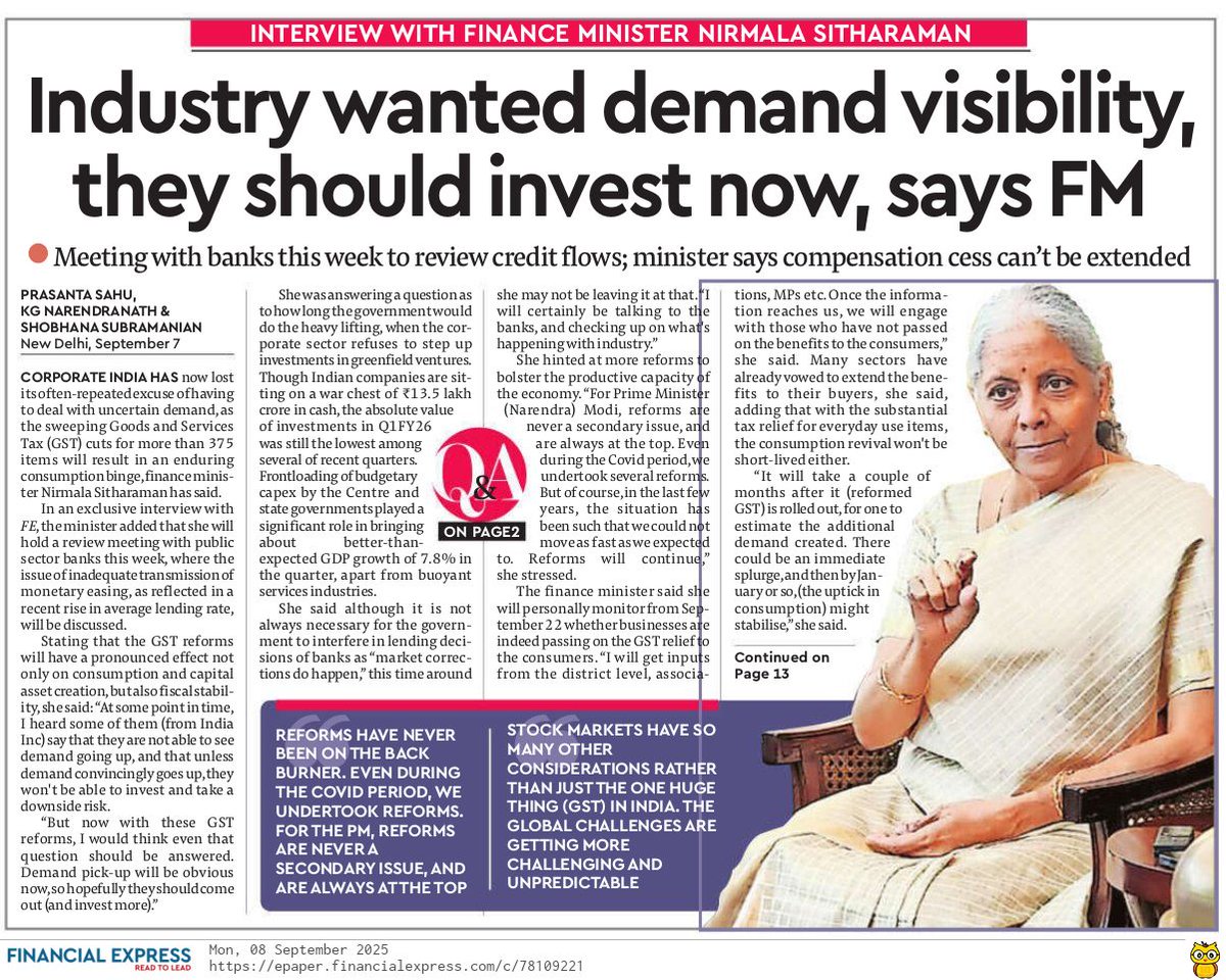 "GST cuts are going to touch the lives of each and everyone of this country.

The reforms will have a sweeping effect. Once people spend on consumption, demand will grow, industry will be tempted to increase capacity to produce more, and new investments will come in. 

Once more