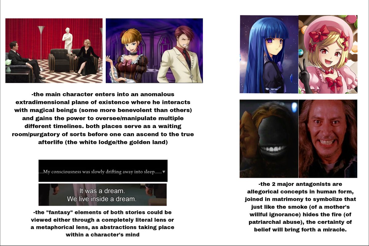 femme_seme's tweet photo. my treatise on why twin peaks and umineko are kinda the same thing actually (mega spoilers for both series obviously) https://t.co/sIuFiWSHbc