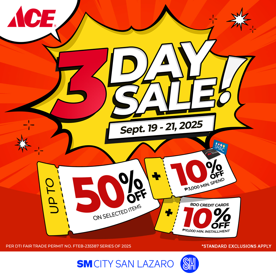 smcitysanlazaro's tweet image. 🔥 Don’t miss out! 🔥

From September 19-21, enjoy 3 days of discounts on the tools, gear, and home finds you’ve been eyeing.

👉 Shop now at ACE Hardware—once it’s gone, it’s gone!

📍Located at 2nd Level, South Wing

#ACEHardwarePH #ACEHelpful
#EverythingsHereAtSM