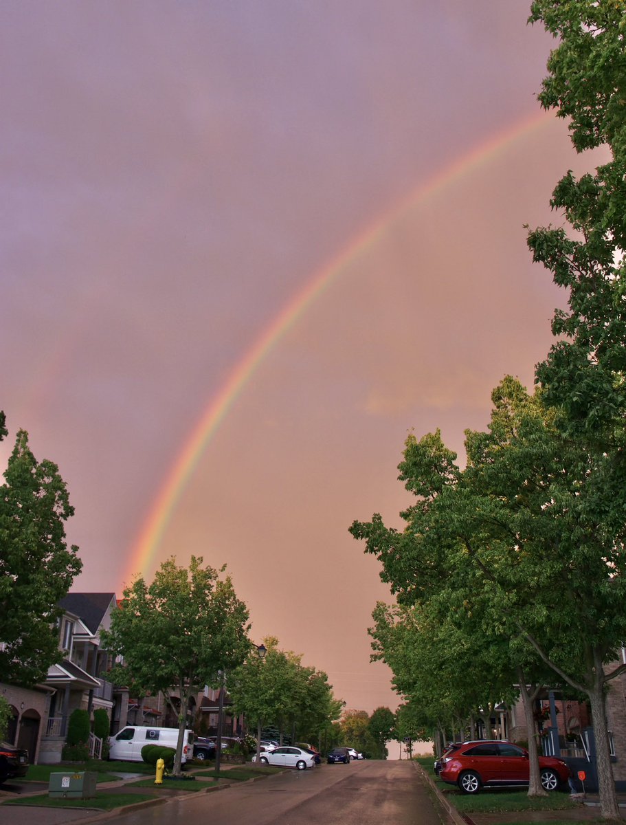 CPudel's tweet photo. Not one but two beautiful rainbows an hour apart over Ajax this evening!  @TownOfAjax @newsdurham #sunshower #latesummer #rainbow @AnthonyFarnell 🌈🇨🇦 https://t.co/2sXsmqWGyk