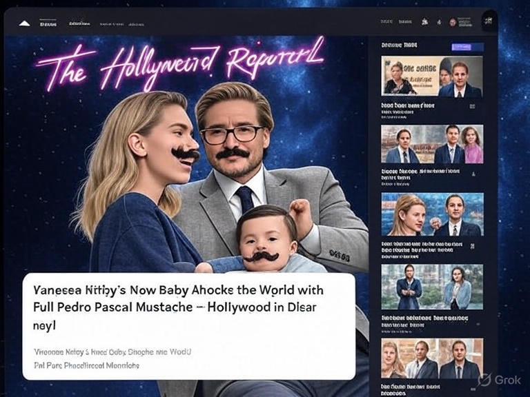 ParodyStore's tweet image. Vanessa Kirby’s newborn son shocked the world by arriving with a full Pedro Pascal-style mustache! Dubbed "Baby Pedro," for the infant’s stache #BabyPedroMustache #VanessaKirby #PedroPascal #HollywoodNews #FunnyNews #NewMom #CelebrityBaby  #MustacheMadness #EntertainmentGossip