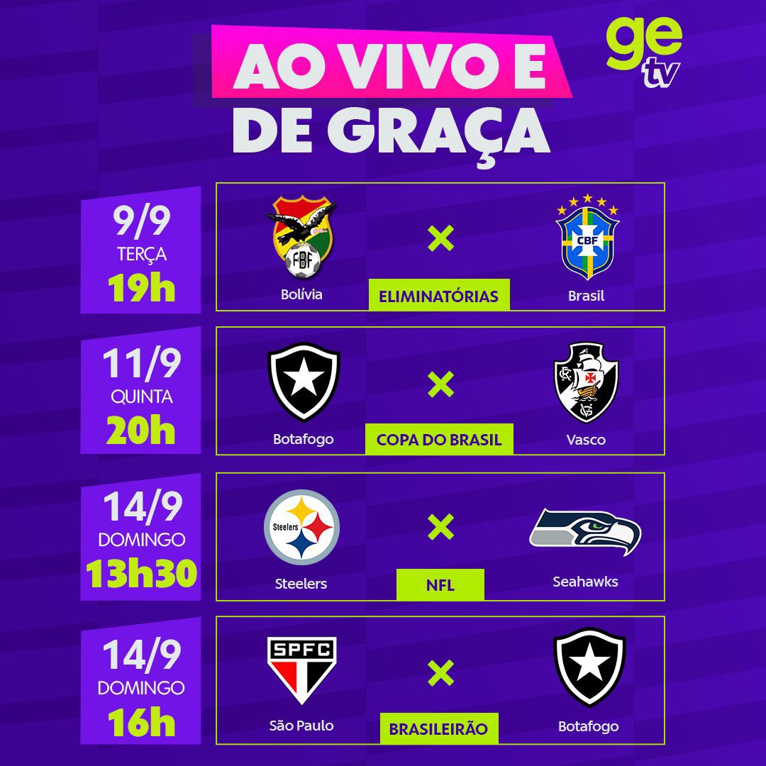 EstagiarioVasco's tweet image. 🚨 NO YOUTUBE!

#geTV transmitirá Botafogo x VASCO pela Copa do Brasil.