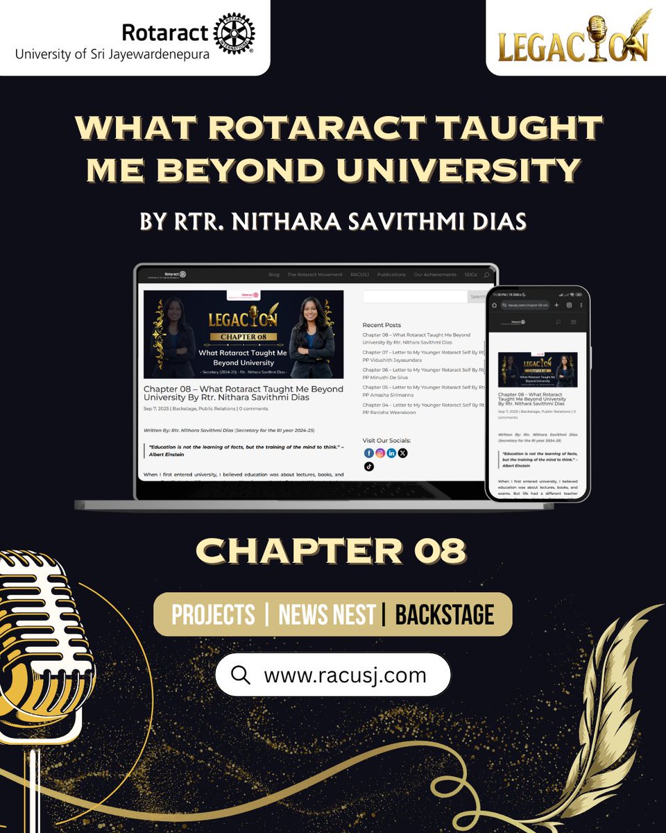 rotaractusjp's tweet photo. LEGACYON - Chapter 08: What Rotaract Taught Me Beyond University By Rtr. Nithara Dias, Secretary 2024-25
https://t.co/1gZAwG8IdM
#LEGACYON #PublicRelations #PRSquad #EditorialSquad #RACUSJ #Rotaract #RID3220 #UniteForGood #RedefineService #RaisedByDreams #ShapedByTheTruth https://t.co/5lY9lYMWjA