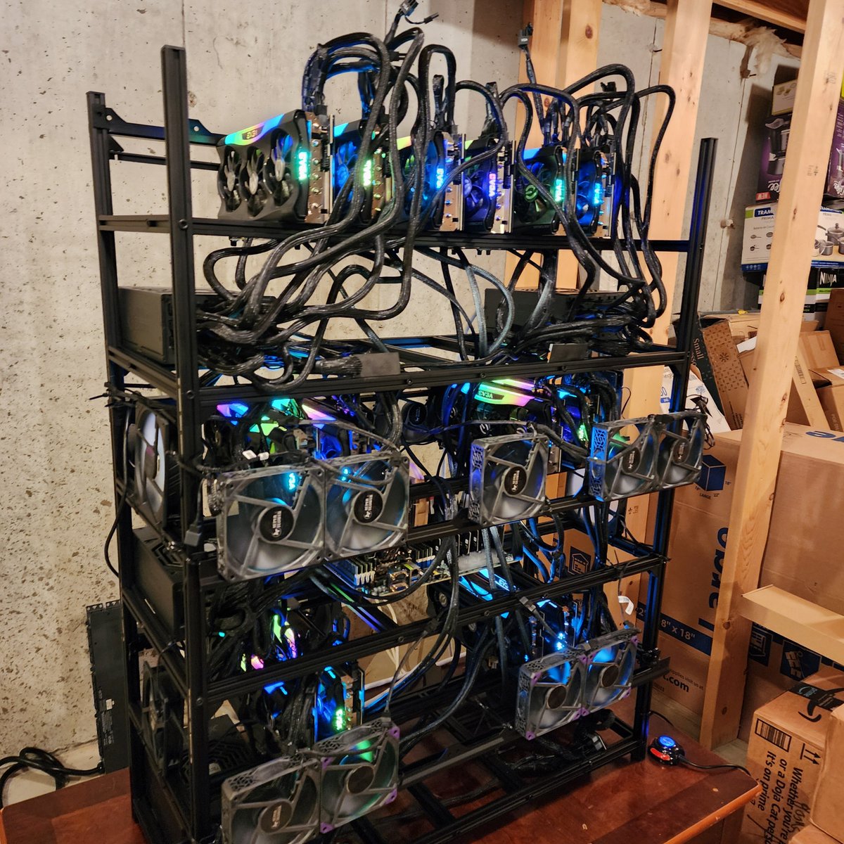 TheAhmadOsman's tweet image. My house has 33 GPUs.
> 21x RTX 3090s
> 4x RTX 4090s
> 4x RTX 5090s
> 4x Tenstorrent Blackhole p150a
Before AGI arrives:
Acquire GPUs.
Go into debt if you must.
But whatever you do, secure the GPUs.