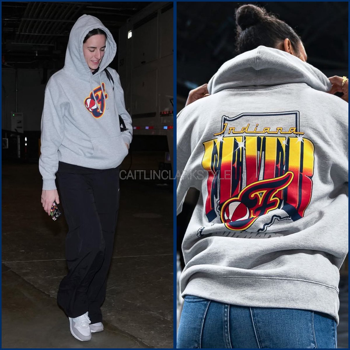 September 7, 2025: <a href="/CaitlinClark22/">Caitlin Clark</a> at Fever vs Mystics | Baltimore, MD | wearing <a href="/FeverTeamStore/">Fever Team Store</a> <a href="/authmadestadium/">AUTHMADE</a> Indiana Fever Hoodie. Shop: In-store only.

CC in an Authmade hoodie! The back is even cooler.