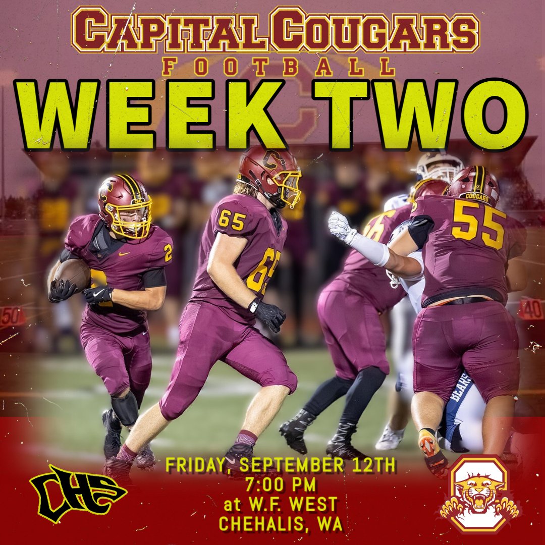 Game #2
🗓️- Friday, September 12th.
🕖- 7:00 p.m.
📍- Chehalis, WA
🏟️- W.F. West Bearcat Stadium
🆚- W.F. West Bearcats