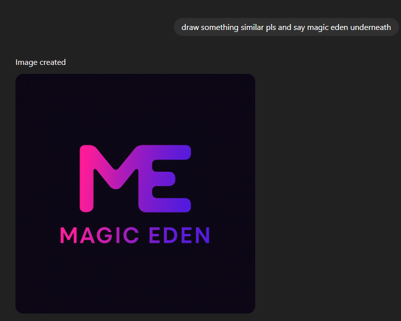paperhande's tweet photo. @btchexacats even chatgpt can make a magic eden logo https://t.co/TrJWnbnPG6