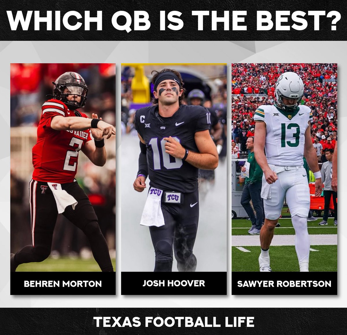 txfblife's tweet photo. Which of these QB’s is the best? 👀 https://t.co/G0Ti1g1uhK