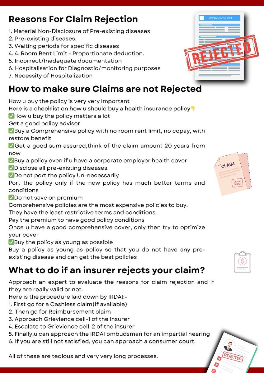 NIKHILLJHA's tweet photo. 🚨Claim rejection in Health Insurance-What to do?

One of the major problems in health insurance is claims rejection!
What to do when claims are rejected?

Here is a checklist on what to when ur claims are rejected?👇 https://t.co/KVqvj5aXKG