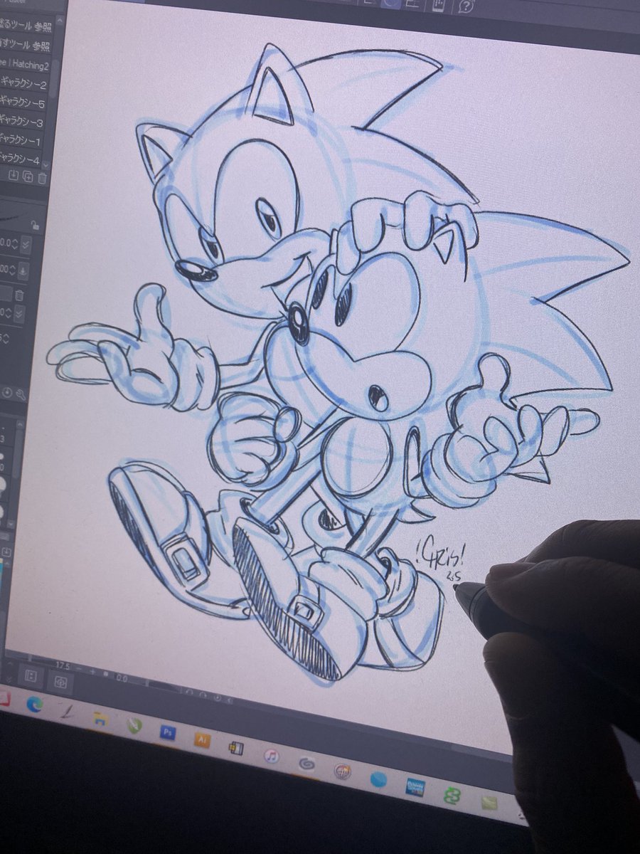 ✨Sonic the Hedgehog commission for a friend, initial sketch. My commissions are still closed due to my work schedule so I’m really only doing stuff that people are ok with waiting a long time for me to finish.✨