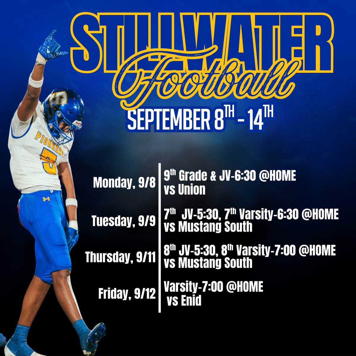 We’re home 4 nights this week! Pick a night, preferably all 4, and get to Pioneer Stadium!