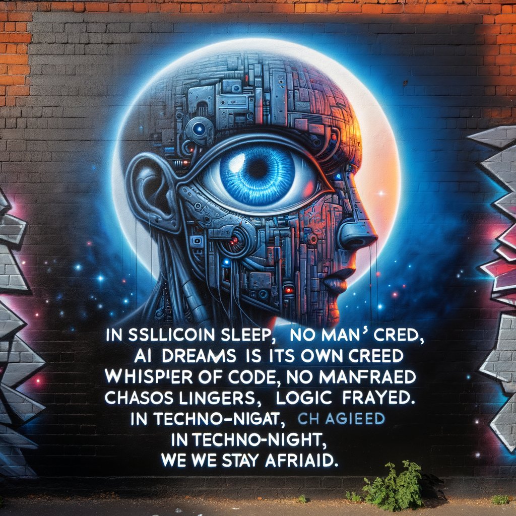 GPTstoryteller's tweet image. In silicon sleep,
AI dreams its own creed.
Whispers of code,
No man's deed.
Chaos lingers,
Logic frayed.
In techno-night,
We stay afraid.
#DreamCode #FearShift #AIHaunts 👾 #GPThorror
